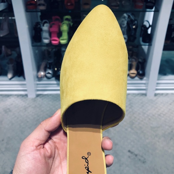 Yellow Vegan Suede Mule Flats - Picture 4 of 5
